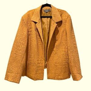 Koret Woman Vintage Long‎ Sleeve Textured Open Front Blazer Gold Yellow 28 Wide